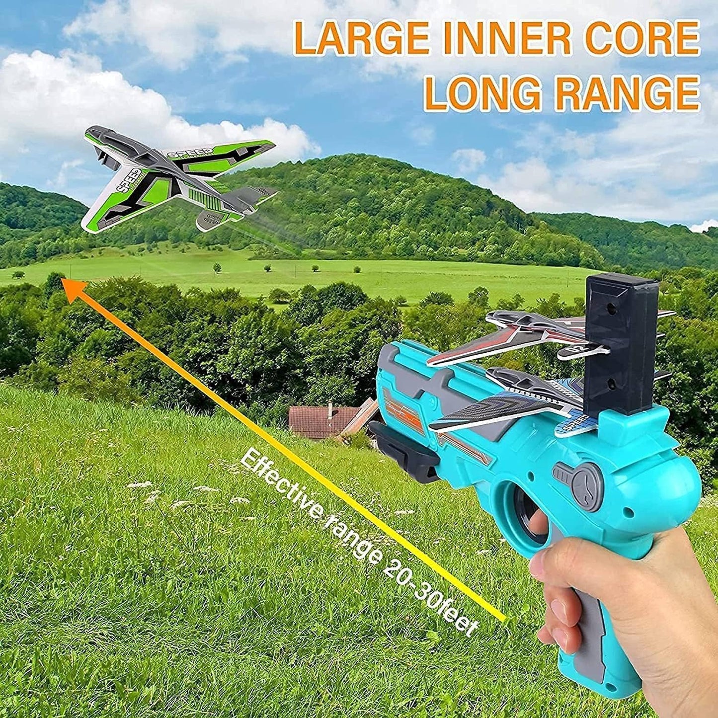 Airplane Launcher Gun Toy With Foam Glider Planes Outdoor Games For Children Best Aeroplane Toys For Kids Air Battle Gun Toys ( 5 Plane Include )
