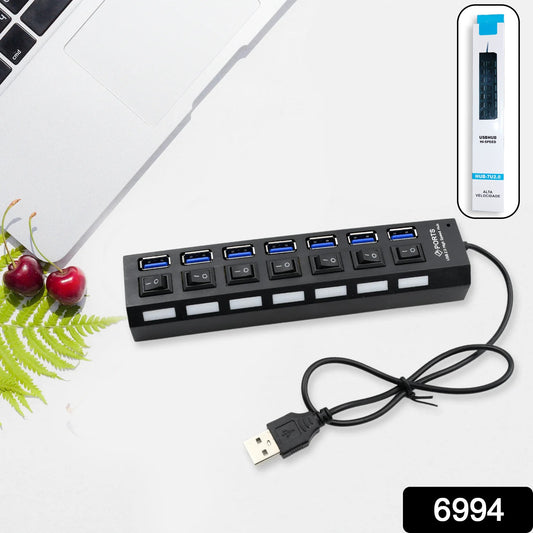 Usb Splitter Multi Port Usb 2.0 Hub 7 Port With Independent On off Switch And Led Indicators Usb A Port Data Hub Suitable For Pc Computer Keyboard Laptop Mobile Hdd Flash Drive Camera Etc
