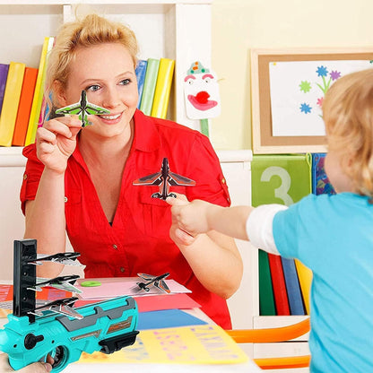 Airplane Launcher Gun Toy With Foam Glider Planes Outdoor Games For Children Best Aeroplane Toys For Kids Air Battle Gun Toys  ( 5 Plane Include )